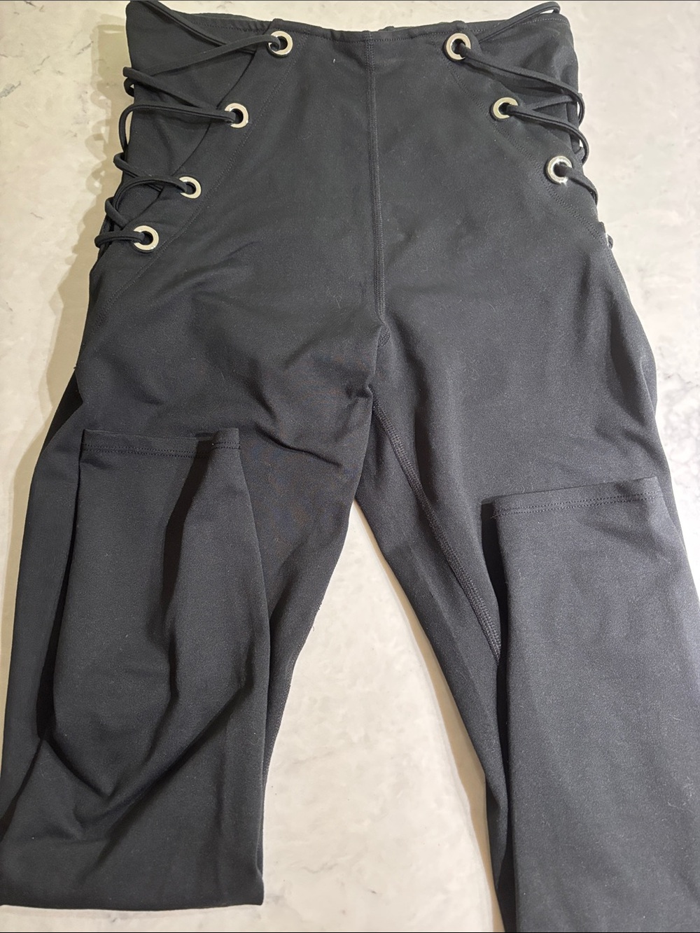 Good American black  Lace-Up High-Waist Leggings